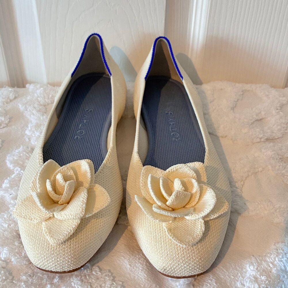 Rothy's Ballet Flat Shoe Off White The Petal Square Ballet Love Bird Size 6.5 - Picture 3 of 9